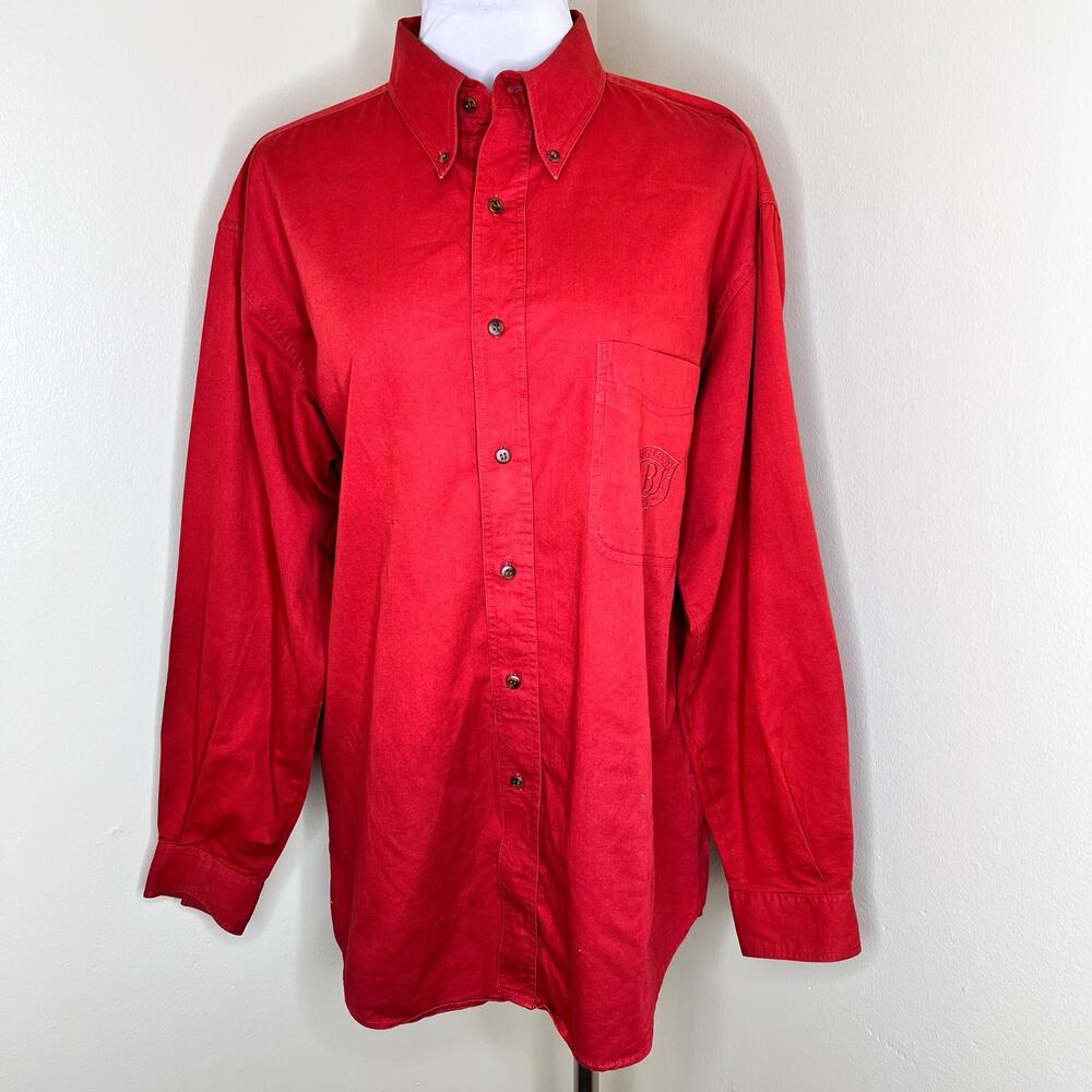 90s Bugle Boy Button Down Shirt Mens Large Red Cotton Logo Long Sleeve Vintage